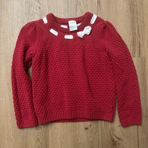 Kids Red Textured Sweater with Bow Accent